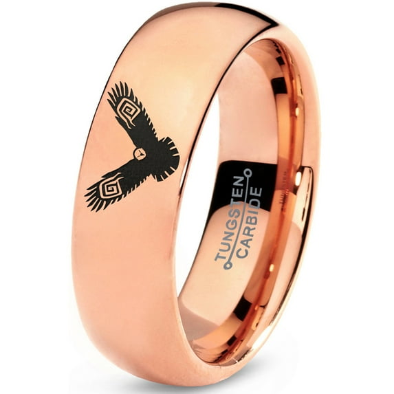 Tungsten Flying Eagle Band Ring 7mm Men Women Comfort Fit 18k Rose Gold Dome Polished