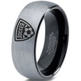 thumbnail image 1 of Tungsten Football Player Band Ring 8mm Men Women Comfort Fit Black Dome Brushed Gray Polished, 1 of 4