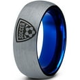 thumbnail image 1 of Tungsten Football Player Band Ring 8mm Men Women Comfort Fit Blue Dome Brushed Gray Polished, 1 of 4