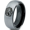 thumbnail image 1 of Tungsten Football Players Band Ring 8mm Men Women Comfort Fit Black Dome Brushed Gray Polished, 1 of 4