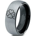 thumbnail image 1 of Tungsten Four Leaf Heart Clover Band Ring 8mm Men Women Comfort Fit Black Dome Brushed Gray Polished, 1 of 4
