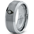 thumbnail image 1 of Tungsten GPS Location Symbol Icon Band Ring 8mm Men Women Comfort Fit Gray Step Bevel Edge Brushed Polished, 1 of 4