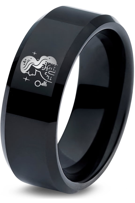 Tungsten Gamer Black Wedding Band Men Groomsmen Gifts Anniversary Name Ring Mother Daughter
