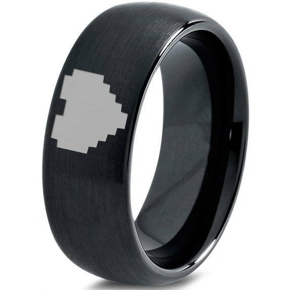 Tungsten Gamer Heart Band Ring 8mm Men Women Comfort Fit Black Dome Brushed Polished Size 5