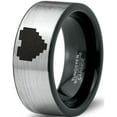 thumbnail image 1 of Tungsten Gamer Heart Band Ring 8mm Men Women Comfort Fit Brushed Gray Flat Cut Black Polished Size 7, 1 of 4