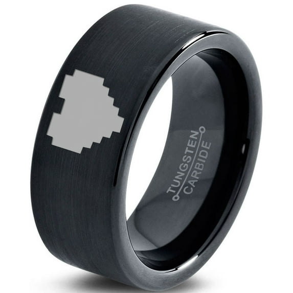 Tungsten Gamer Heart Band Ring 9mm Men Women Comfort Fit Black Flat Cut Brushed Polished Size 4