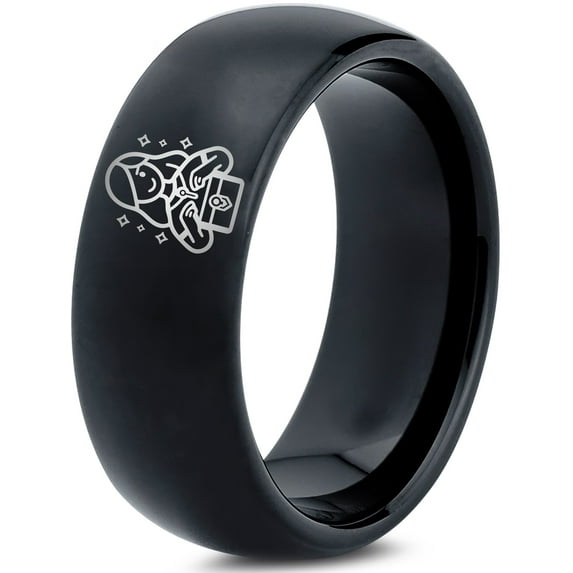 Gamer Black Wedding Band Men Mom Gift Tungsten Set Mens Engagement Ring 12 Laser Engraving