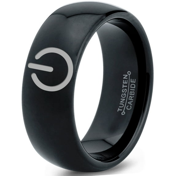 Tungsten Gamer Power Band Ring 8mm Men Women Comfort Fit Black Dome Polished