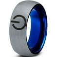 thumbnail image 1 of Tungsten Gamer Power Band Ring 8mm Men Women Comfort Fit Blue Dome Brushed Gray Polished, 1 of 4