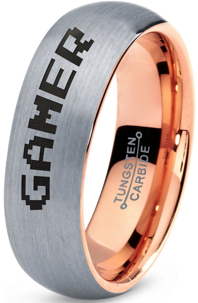 Tungsten Gamer Typography Writing Band Ring 7mm Men Women Comfort Fit ...