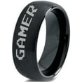 thumbnail image 1 of Tungsten Gamer Typography Writing Band Ring 8mm Men Women Comfort Fit Black Dome Brushed Polished, 1 of 4