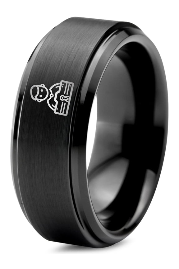 Tungsten Gamer Valentines Gift for Him Black Ring Chunky Rings Laser Engraving Customized