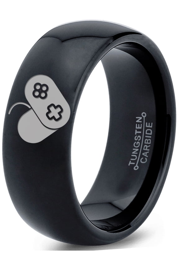 Tungsten Gaming Gamer Video Game Love Heart Emoji Band Ring 8mm Men Women Comfort Fit Black Dome Polished