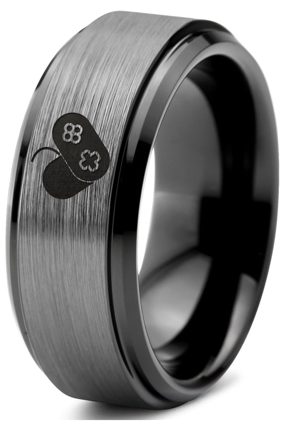Tungsten Gaming Gamer Video Game Love Heart Emoji Band Ring 8mm Men Women Comfort Fit Black Step Bevel Edge Brushed Gray Polished