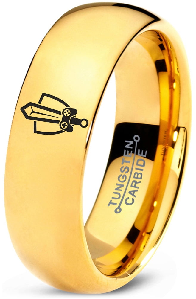 Tungsten Gaming Gamer Zelda Legend Sword Shield Band Ring 7mm Men Women ...