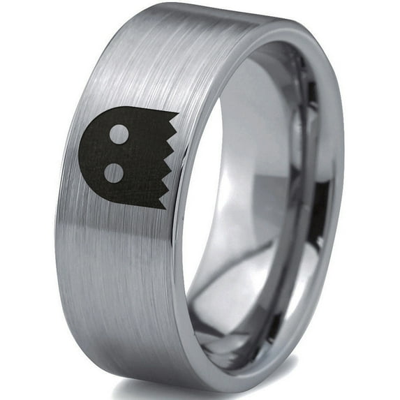 Tungsten Ghost Blanket Eyes Looking Band Ring 8mm Men Women Comfort Fit Gray Flat Cut Brushed Polished