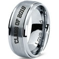 thumbnail image 1 of Tungsten Graduating Class Of 2019 Engraved Love Dad Band Ring 8mm Men Women Comfort Fit Gray Step Bevel Edge Brushed Polished, 1 of 4