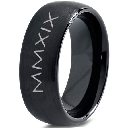 Tungsten Gradutaing Class Of 2019 Roman Numerals Engraved Band Ring 8mm Men Women Comfort Fit Black Dome Brushed Polished