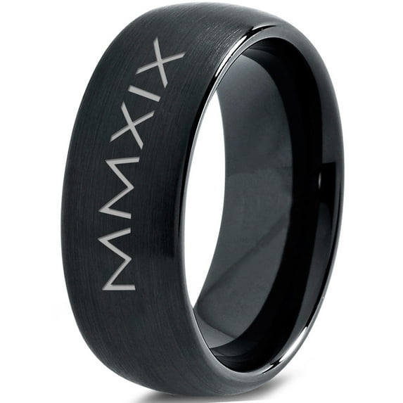 Tungsten Gradutaing Class Of 2019 Roman Numerals Engraved Band Ring 8mm Men Women Comfort Fit Black Dome Brushed Polished