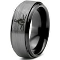 thumbnail image 1 of Tungsten Greek Roman Helmet Mohawk Crossed Spears Band Ring 8mm Men Women Comfort Fit Black Step Bevel Edge Brushed Gray Polished, 1 of 4