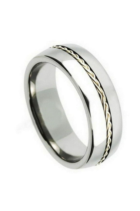 Tungsten Grooved Braided Sterling Silver Center Demond Band Ring Size 10