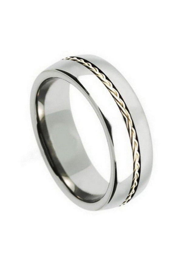 Tungsten Grooved Braided Sterling Silver Center Demond Band Ring Size 12
