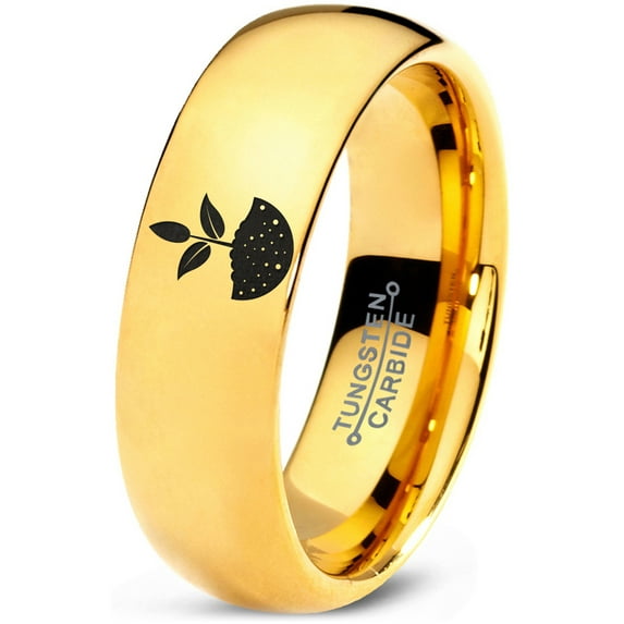 Tungsten Growing Planting Nature Plant Band Ring 7mm Men Women Comfort Fit 18k Yellow Gold Dome Polished