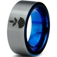 thumbnail image 1 of Tungsten Growing Planting Nature Plant Band Ring 8mm Men Women Comfort Fit Blue Flat Cut Brushed Gray Polished, 1 of 4