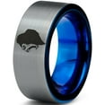 thumbnail image 1 of Tungsten Growling Angry Gorilla Ape Band Ring 8mm Men Women Comfort Fit Blue Flat Cut Brushed Gray Polished, 1 of 4