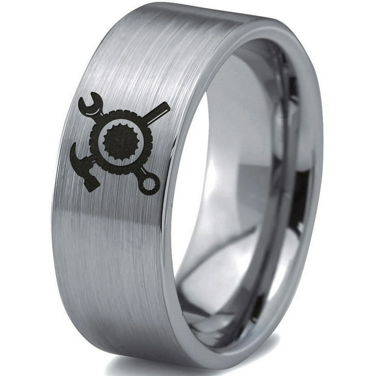 Tungsten Hammer Wrench Screw Crossed Band Ring 8mm Men Women