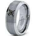 thumbnail image 1 of Tungsten Hammer Wrench Screw Crossed Band Ring 8mm Men Women Comfort Fit Gray Step Bevel Edge Brushed Polished, 1 of 4