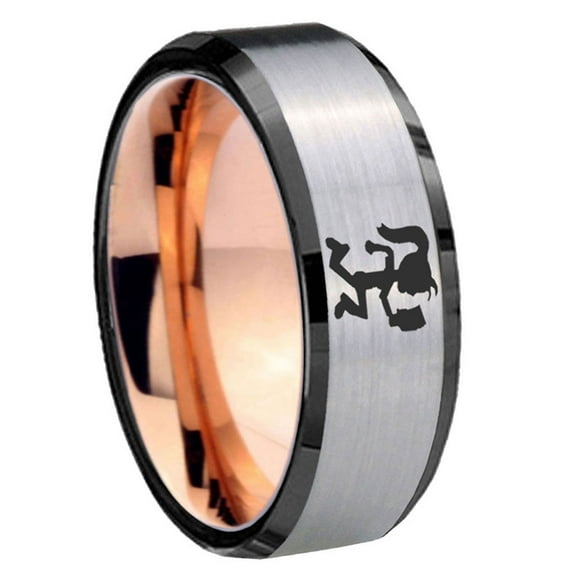 Tungsten Hatchet Woman 8mm Gray Polished Beveled Edge Men's Ring