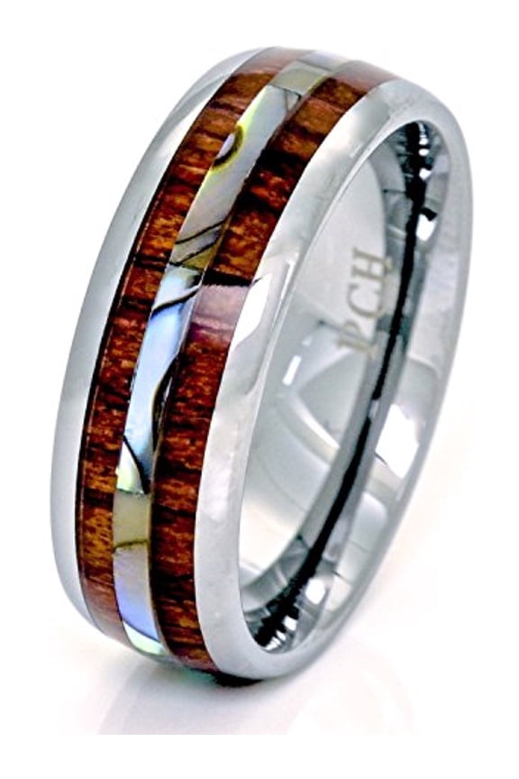 Tungsten Hawaiian Koa Wood and Abalone Ring 8mm Comfort Fit Band (15)
