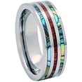 thumbnail image 1 of Tungsten Hawaiian Koa Wood and Abalone Ring 8mm Comfort Fit Band Flat Top Size 6 to 15 (12), 1 of 3