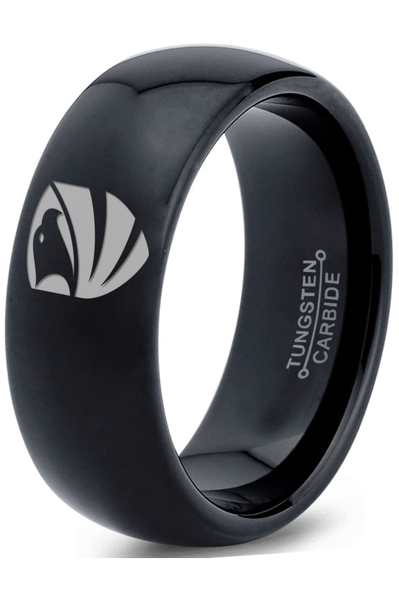 Tungsten Hawk Bald Eagle Wings Crest Band Ring 8mm Men Women Comfort Fit Black Dome Polished