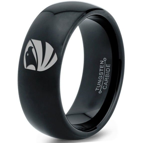 Tungsten Hawk Bald Eagle Wings Crest Band Ring 8mm Men Women Comfort Fit Black Dome Polished