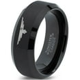 thumbnail image 1 of Tungsten Hawk Flying Eagle Bird Nest Band Ring 8mm Men Women Comfort Fit Black Beveled Edge Brushed Polished, 1 of 4