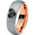 thumbnail image 1 of Tungsten Heart Beat HeartBeat Emoji Line CPR EMT Band Ring 7mm Men Women Comfort Fit 18k Rose Gold Dome Brushed Gray Polished, 1 of 4
