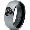 thumbnail image 1 of Tungsten Heart Beat HeartBeat Emoji Line CPR EMT Band Ring 8mm Men Women Comfort Fit Black Dome Brushed Gray Polished, 1 of 4