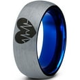 thumbnail image 1 of Tungsten Heart Beat HeartBeat Emoji Line CPR EMT Band Ring 8mm Men Women Comfort Fit Blue Dome Brushed Gray Polished, 1 of 4