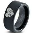 thumbnail image 1 of Tungsten Heart Beat HeartBeat Emoji Line CPR EMT Band Ring 9mm Men Women Comfort Fit Black Flat Cut Brushed Polished, 1 of 4