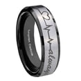thumbnail image 1 of Tungsten Heart Beat forever Heart always more 8mm Brushed Gray Beveled Edges Black Polished Men Ring, 1 of 2