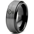 thumbnail image 1 of Tungsten Heart Cancer Survivor Love Band Ring 8mm Men Women Comfort Fit Black Step Bevel Edge Brushed Gray Polished, 1 of 4