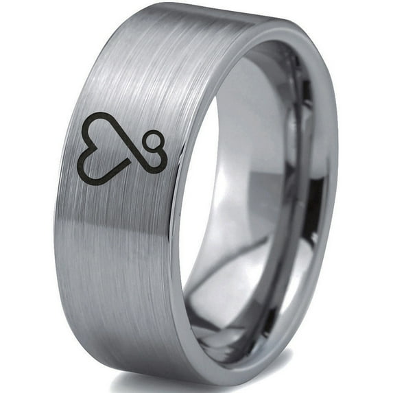 Tungsten Heart Cancer Survivor Love Band Ring 8mm Men Women Comfort Fit Gray Flat Cut Brushed Polished