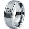 thumbnail image 1 of Tungsten Heart Cancer Survivor Love Band Ring 8mm Men Women Comfort Fit Gray Step Bevel Edge Brushed Polished, 1 of 4