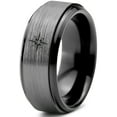 thumbnail image 1 of Tungsten Heart Compass Band Ring 8mm Men Women Comfort Fit Black Step Bevel Edge Brushed Gray Polished, 1 of 4