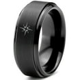 thumbnail image 1 of Tungsten Heart Compass Band Ring 8mm Men Women Comfort Fit Black Step Bevel Edge Brushed Polished, 1 of 4