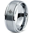 thumbnail image 1 of Tungsten Heart Compass Band Ring 8mm Men Women Comfort Fit Gray Step Bevel Edge Brushed Polished, 1 of 4
