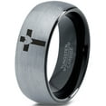 thumbnail image 1 of Tungsten Heart Cross Band Ring 8mm Men Women Comfort Fit Black Dome Brushed Gray Polished, 1 of 4