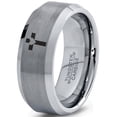 thumbnail image 1 of Tungsten Heart Cross Band Ring 8mm Men Women Comfort Fit Gray Bevel Edge Brushed Polished, 1 of 4